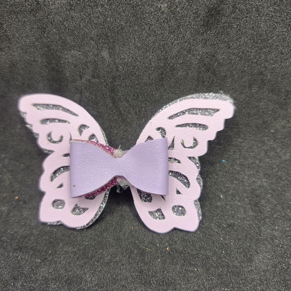 Hand Crafted Purple Butterfly Bow Hair Clip Faux Leather Barrette